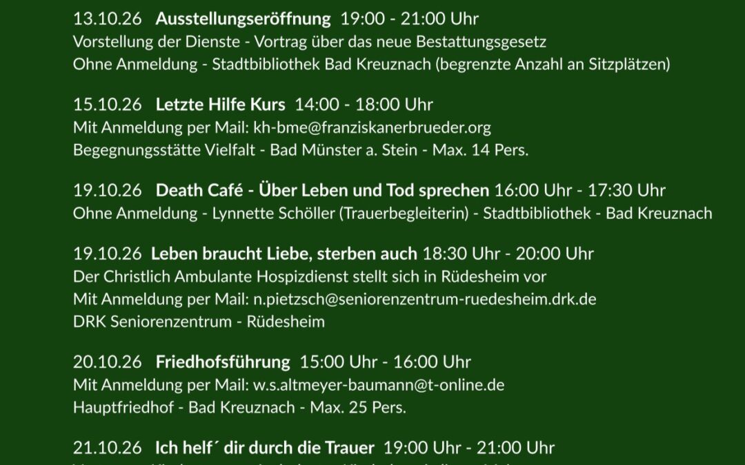 13. – 21. Oktober: Welthospiztag – Ausstellung und Begleitveranstaltungsreihe